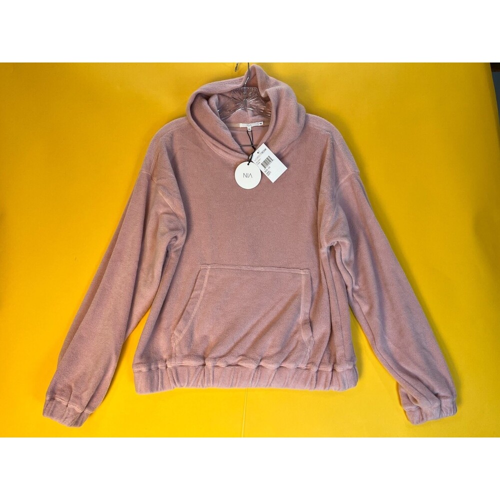 NIA Fleece Boyfriend Hoodie Sweatshirt Womens XS Pink Pullover Long Sleeve NWT